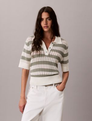 Open Stitch Sweater Polo, Shadow Stripe