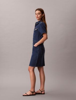 calvin klein denim trucker dress Denim Mini Trucker Dress