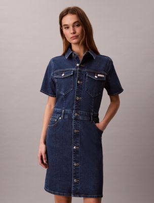 calvin klein denim trucker dress Calvin Klein Denim Trucker Shirt Dress In Riptide - 40% Off