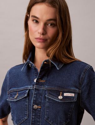 calvin klein denim trucker dress Calvin Klein Denim Trucker Shirt Dress In Riptide - 40% Off
