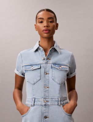 calvin klein denim mini dress Womens Calvin Klein Blue Denim Mini Shift Dress S (US 4-6)