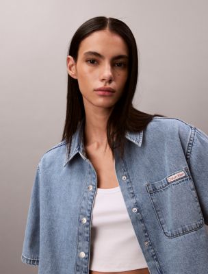 Женские рубашки Calvin Klein Boxy Cropped Denim Shirt — фото 3
