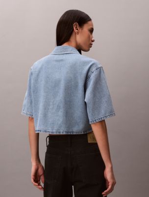 Женские рубашки Calvin Klein Boxy Cropped Denim Shirt — фото 4