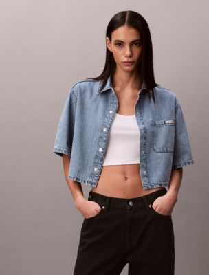Женские рубашки Calvin Klein Boxy Cropped Denim Shirt — фото 5