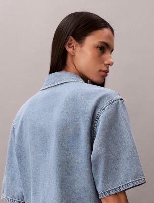 Женские рубашки Calvin Klein Boxy Cropped Denim Shirt — фото 6