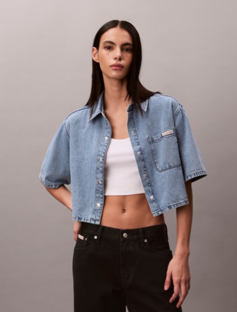 Женские рубашки Calvin Klein Boxy Cropped Denim Shirt