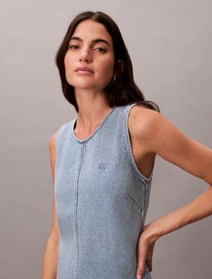 calvin klein denim shift dress V-Neck Denim Shift Dress