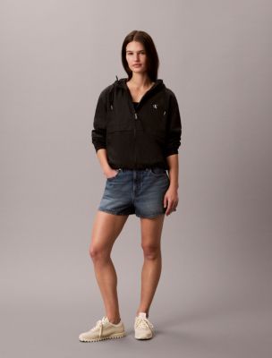 Nylon Relaxed Windbreaker Jacket, Black