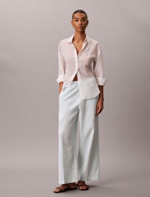 Linen Cotton Pull-On Pants, Aqua Breeze