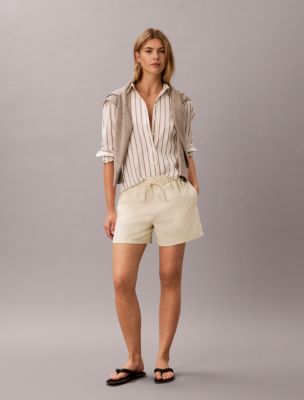 Linen Blend Pull-On Shorts, Turtledove