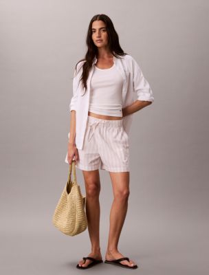 Cotton Poplin Stripe Boxer Shorts, Rose Dawn Accent Stripe