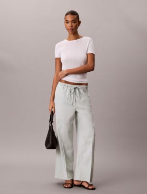 Linen Blend Wide Leg Pants, Pale Meadow