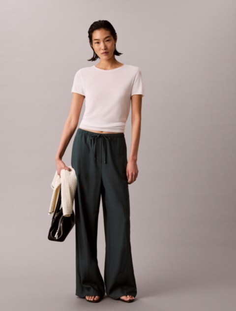Женские брюки Calvin Klein Linen Blend Drawstring Wide Leg Pants