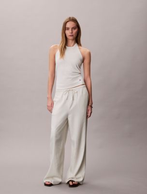Linen Blend Wide Leg Pants, Chalk