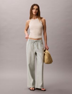 Linen Blend Wide Leg Pants, Plein Air