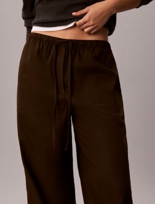 Linen Blend Drawstring Wide Leg Pants - thumbnail 4