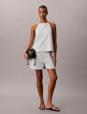 Linen Blend Tailored Shorts, Pale Meadow