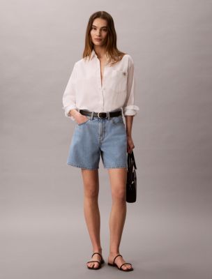 High Rise A-Line Denim Shorts