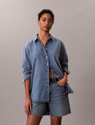 Denim Relaxed Button-Down Shirt, Vintage Bell