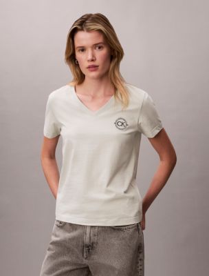 Embroidered CK Crest V-Neck Tee, Pale Meadow