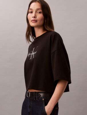 Женские футболки Calvin Klein Monologo Cropped Boxy T-Shirt — фото 4