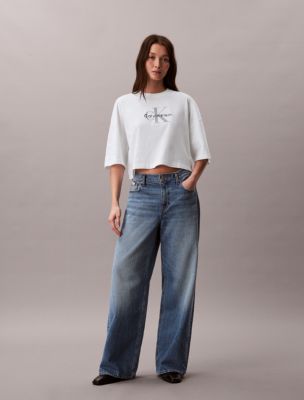 Monologo Cropped Boxy T-Shirt, Bright White