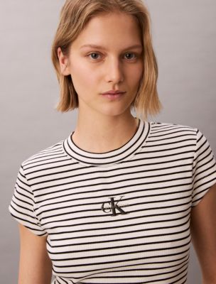 Женские футболки Calvin Klein Monogram Stripe Rib Baby Tee — фото 3