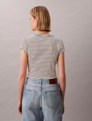 Женские футболки Calvin Klein Monogram Stripe Rib Baby Tee — фото 4
