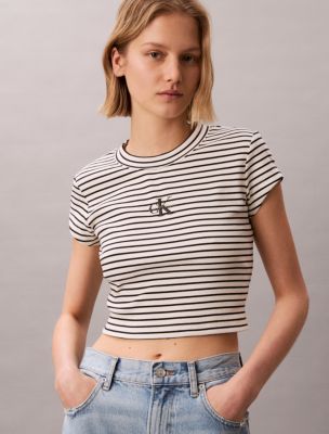 Женские футболки Calvin Klein Monogram Stripe Rib Baby Tee — фото 5