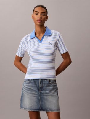 Monologo Stripe Rib Polo T-Shirt | Calvin Klein