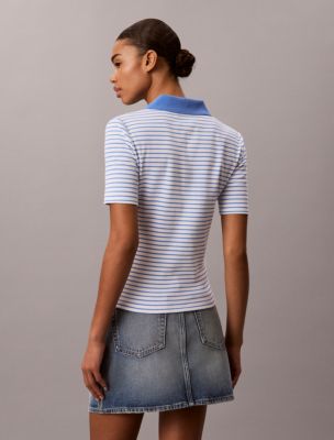 Monologo Stripe Rib Polo T-Shirt | Calvin Klein