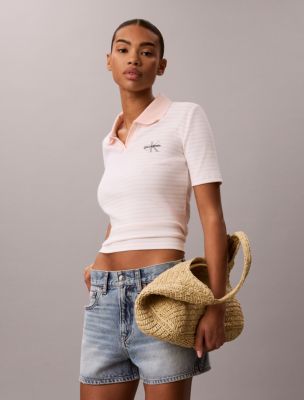 Monologo Stripe Rib Polo T-Shirt, Mangano Calcite Stripe