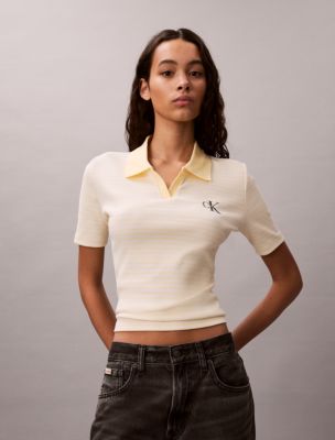 Monologo Stripe Rib Polo T-Shirt, French Vanilla Stripe