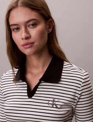 Женские футболки Calvin Klein Monologo Stripe Rib Polo T-Shirt — фото 3
