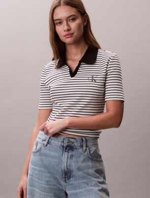 Monologo Stripe Rib Polo T-Shirt, Black Stripe