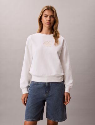 Terry Foil Monologo Graphic Relaxed Sweatshirt, Bright White