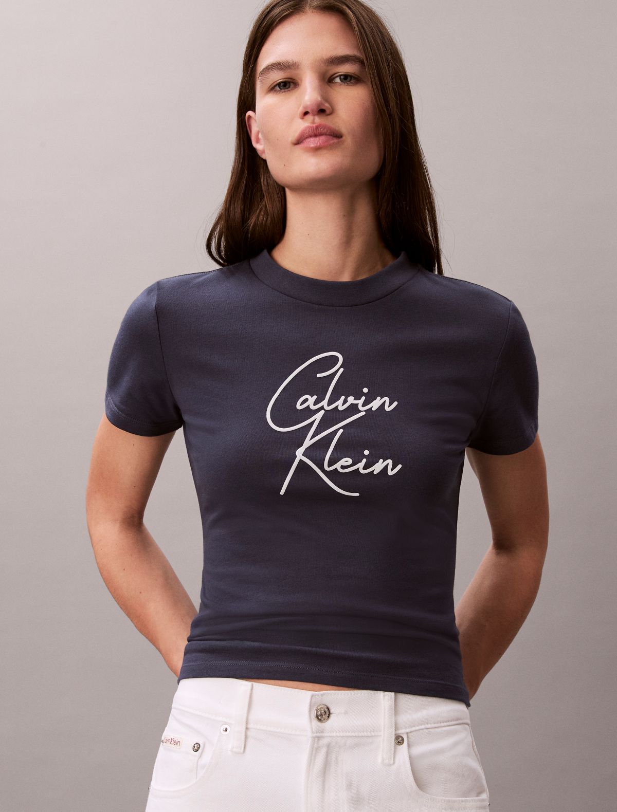 Raised Script Logo Graphic Slim T-Shirt