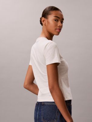 Женские футболки Calvin Klein Raised Script Logo Graphic Slim T-Shirt — фото 6