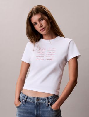 Женские футболки Calvin Klein Logo Font Graphic Slim T-Shirt — фото 2