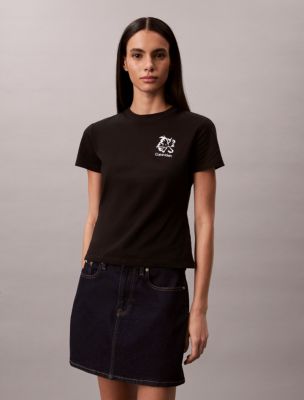 Женские футболки Calvin Klein Flower Logo Graphic Slim T-Shirt — фото 3