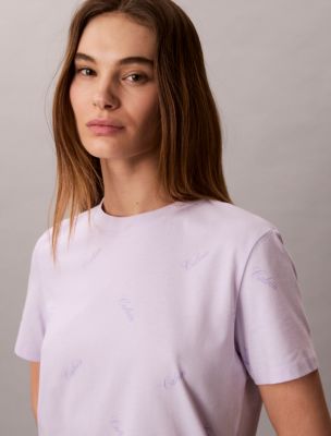 Allover Script Logo Classic T-Shirt, Island Lilac