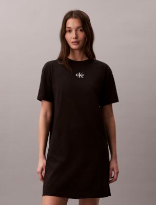 Calvin Klein Women's Monologo Mini T-Shirt Dress in Black | Size: M 100% Cotton