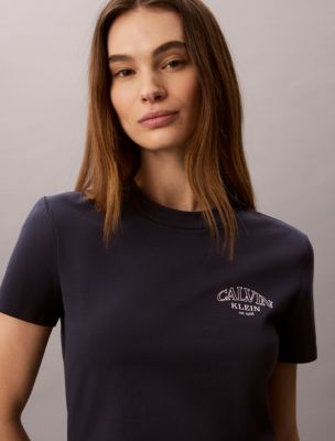 Женские футболки Calvin Klein Curved Logo Graphic Slim Tee — фото 3