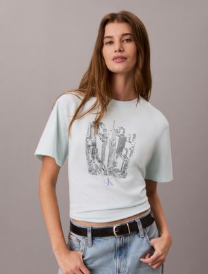 Cityscape Graphic Crewneck Tee, Aqua Breeze