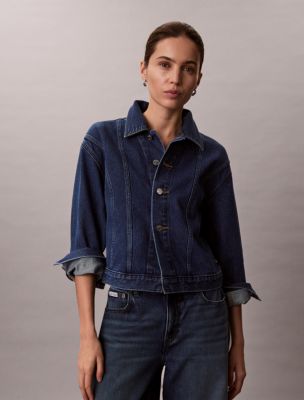 Denim Cinched Trucker Jacket, Midway Blue
