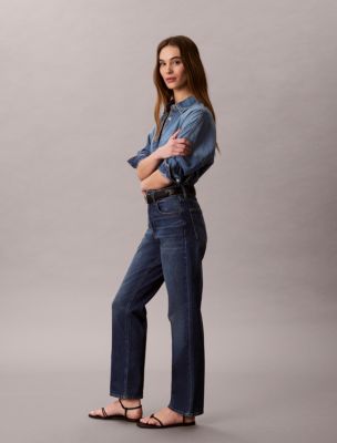 Женские джинсы Calvin Klein High Rise Straight, цвет: Синий морской — фото 2