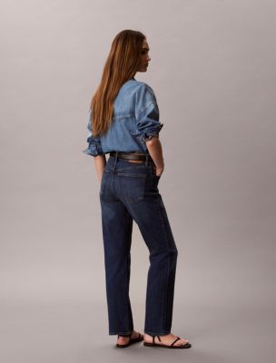 Женские джинсы Calvin Klein High Rise Straight, цвет: Синий морской — фото 4