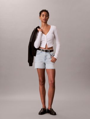 High Rise Midi Denim Shorts