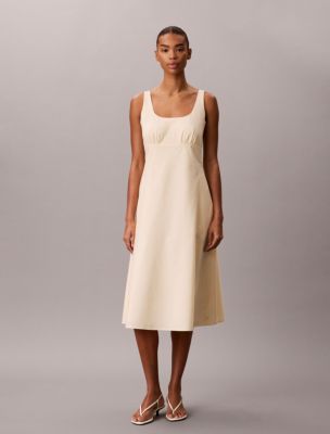 Cotton Poplin Sleeveless Midi Dress, Vanilla Custard