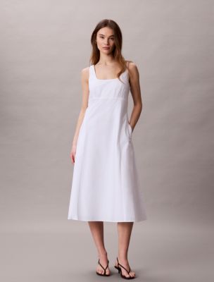 Cotton Poplin Sleeveless Midi Dress, Brilliant White